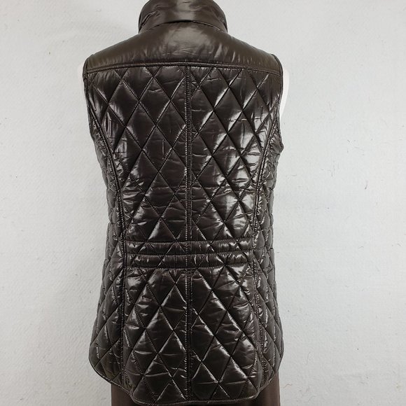 Talbots Dark Brown Fitted Quilted Vest Gold Zipper, Small, Like New - Picture 6 of 13